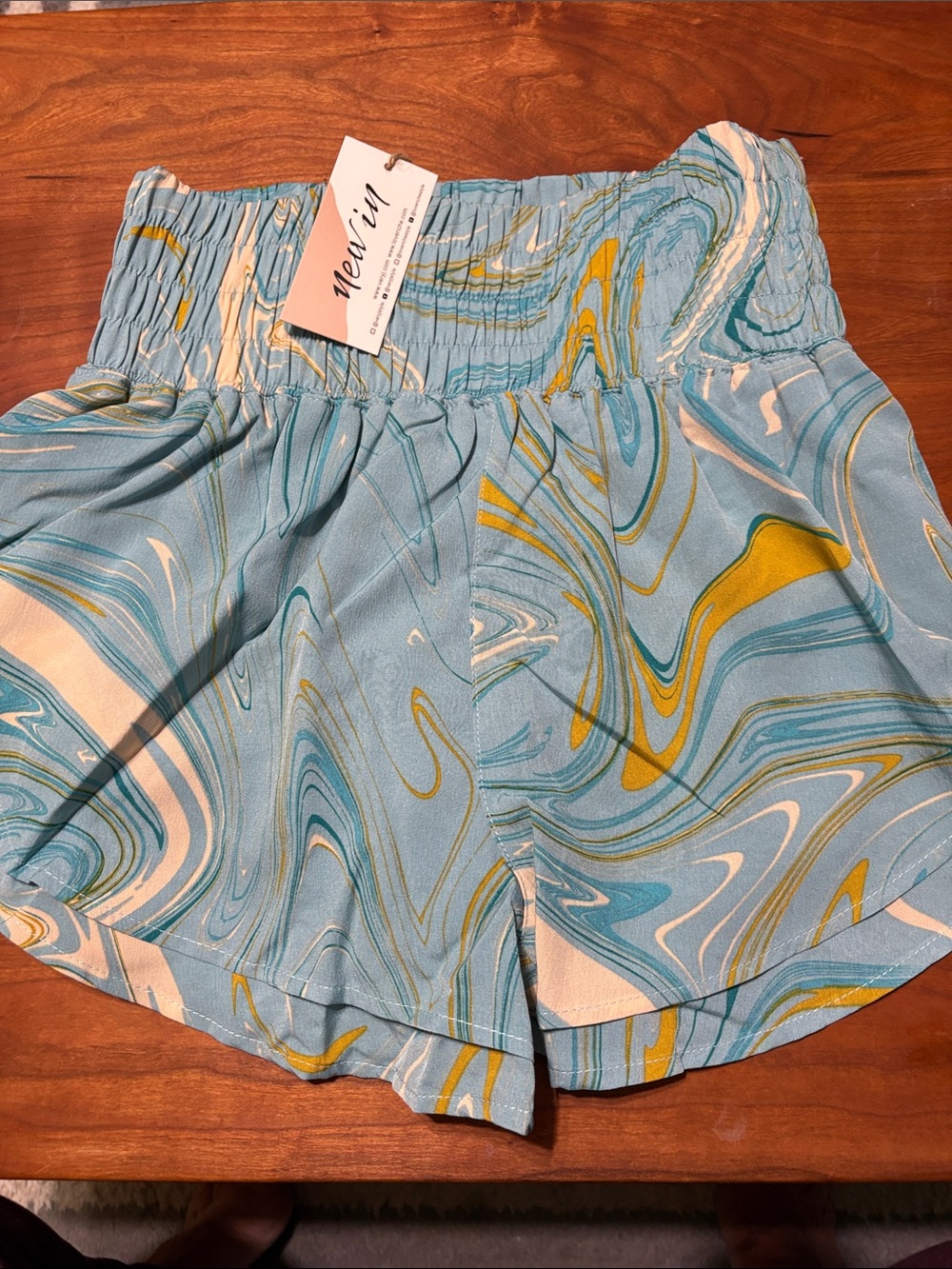 Very j Women's Aqua Marble Print Elastic-Waist Shorts
